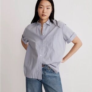 Madewell Signature Poplin Short-Sleeve Button-Down Shirt Blue